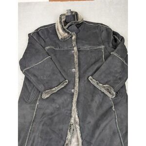 Utex Design Coat Womens 2X Black Faux Suede Faux Fur Lined Long Shearling Button